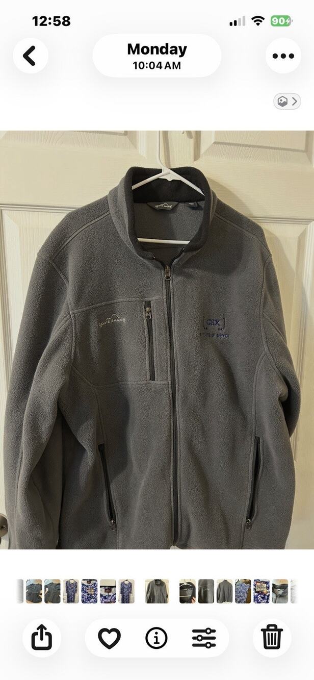 Eddie Bauer Jacket Mens 2XL LongSleeve Full Zip Fleece Mock Neck Polyester Gray